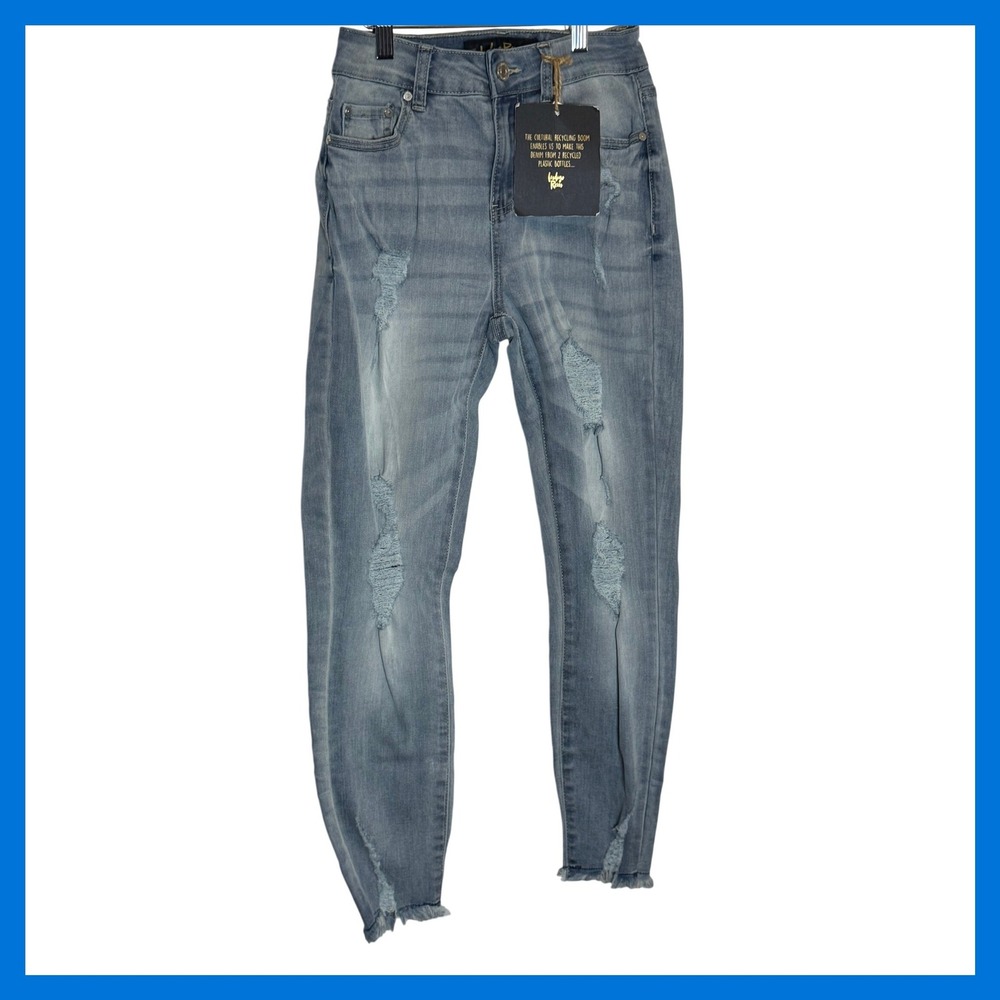 Indigo Rein High Rise Crop Distressed Skinny Jeans Light Wash Blue Size 3 25W